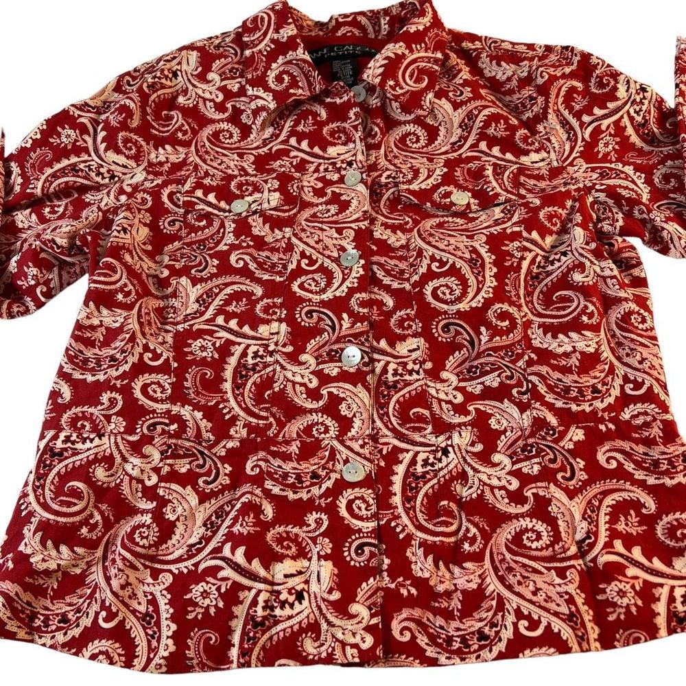 Ann Carson Women's Sz P/M Red Paisley Western Cropped Lightweight Button Jacket